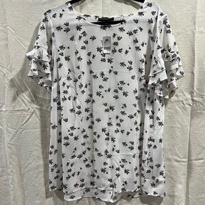Lane Bryant White Black Floral Blouse NWT